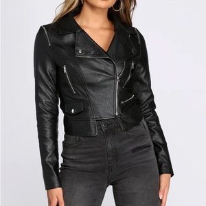 Black Faux Leather Motorcycle/Biker Jacket